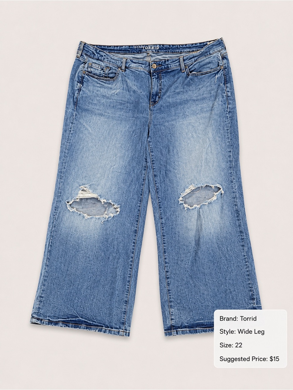torrid Light Wash Distressed Wide-Leg Jeans